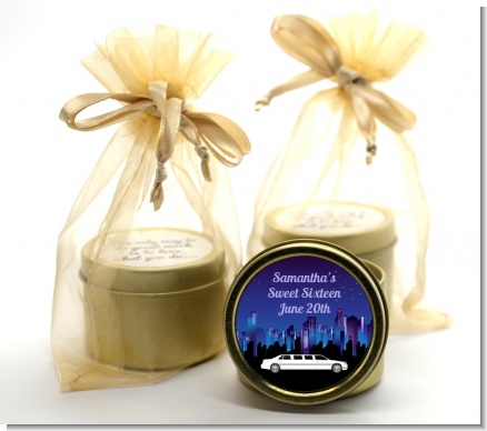 Sweet 16 Limo - Birthday Party Gold Tin Candle Favors