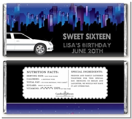 Sweet 16 Limo - Personalized Birthday Party Candy Bar Wrappers