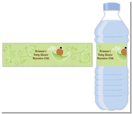 Sweet Pea African American Girl - Personalized Baby Shower Water Bottle Labels