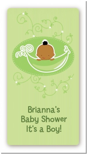 Sweet Pea African American Boy - Custom Rectangle Baby Shower Sticker/Labels