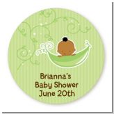 Sweet Pea African American Boy - Round Personalized Baby Shower Sticker Labels