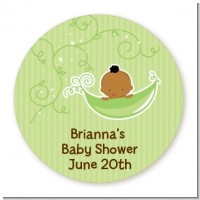 Sweet Pea African American Boy - Round Personalized Baby Shower Sticker Labels