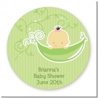 Sweet Pea Asian Girl - Round Personalized Baby Shower Sticker Labels