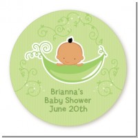 Sweet Pea Hispanic Boy - Round Personalized Baby Shower Sticker Labels
