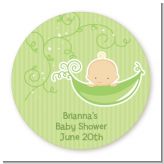 Sweet Pea Caucasian Boy - Round Personalized Baby Shower Sticker Labels