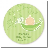 Sweet Pea Caucasian Boy - Round Personalized Baby Shower Sticker Labels