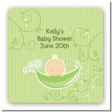 Sweet Pea Caucasian Boy - Square Personalized Baby Shower Sticker Labels