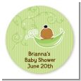 Sweet Pea African American Girl - Round Personalized Baby Shower Sticker Labels thumbnail