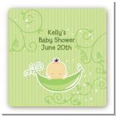 Sweet Pea Asian Girl - Square Personalized Baby Shower Sticker Labels