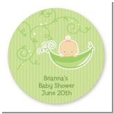 Sweet Pea Caucasian Girl - Round Personalized Baby Shower Sticker Labels