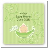 Sweet Pea Caucasian Girl - Square Personalized Baby Shower Sticker Labels