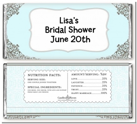 Light Blue & Grey - Personalized Bridal Shower Candy Bar Wrappers