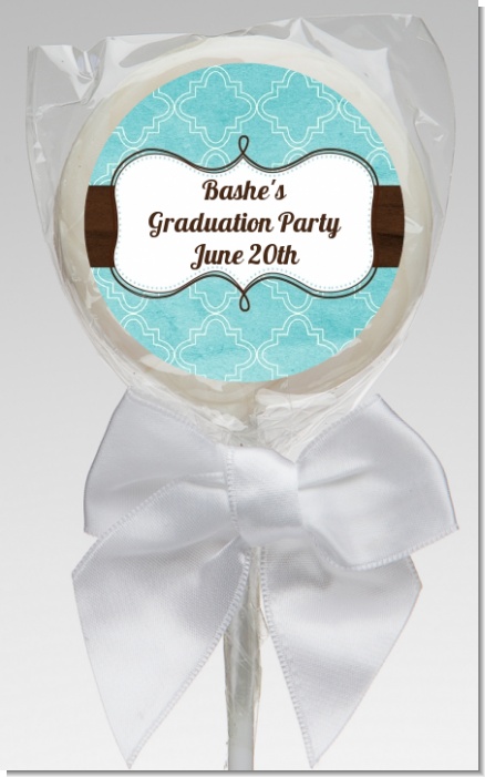 Teal & Brown - Personalized Graduation Party Lollipop Favors