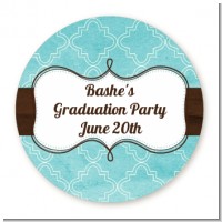 Teal & Brown - Round Personalized Graduation Party Sticker Labels