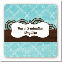 Teal & Brown - Square Personalized Graduation Party Sticker Labels