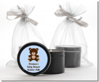 Teddy Bear Blue - Baby Shower Black Candle Tin Favors
