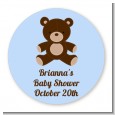 Teddy Bear Blue - Round Personalized Baby Shower Sticker Labels thumbnail