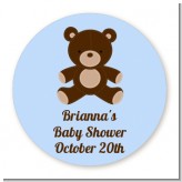 Teddy Bear Blue - Round Personalized Baby Shower Sticker Labels