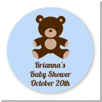 Teddy Bear Blue - Round Personalized Baby Shower Sticker Labels