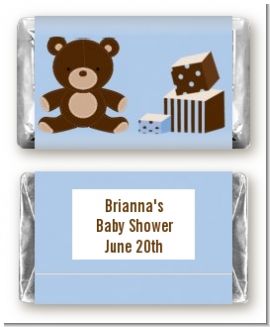 Teddy Bear Blue - Personalized Baby Shower Mini Candy Bar Wrappers