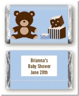 Teddy Bear Blue - Personalized Baby Shower Mini Candy Bar Wrappers