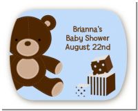Teddy Bear Blue - Personalized Baby Shower Rounded Corner Stickers