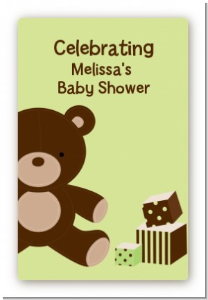 Teddy Bear Neutral - Custom Large Rectangle Baby Shower Sticker/Labels