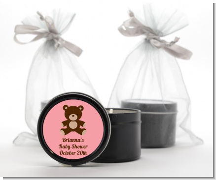 Teddy Bear Pink - Baby Shower Black Candle Tin Favors