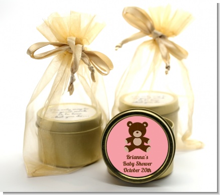 Teddy Bear Pink - Baby Shower Gold Tin Candle Favors