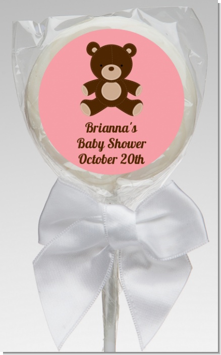Teddy Bear Pink - Personalized Baby Shower Lollipop Favors