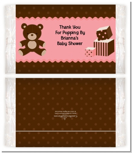 Teddy Bear Pink - Personalized Popcorn Wrapper Baby Shower Favors