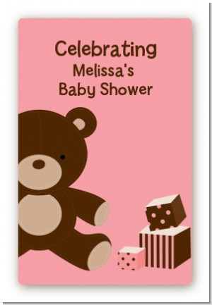Teddy Bear Pink - Custom Large Rectangle Baby Shower Sticker/Labels