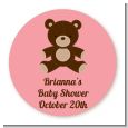 Teddy Bear Pink - Round Personalized Baby Shower Sticker Labels thumbnail
