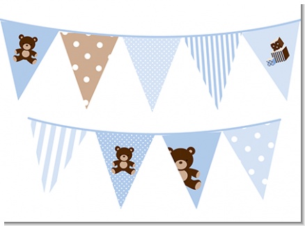 Teddy Bear Blue - Baby Shower Themed Pennant Set