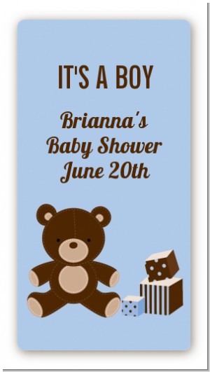 Teddy Bear Blue - Custom Rectangle Baby Shower Sticker/Labels