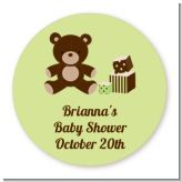 Teddy Bear Neutral - Round Personalized Baby Shower Sticker Labels