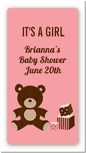 Teddy Bear Pink - Custom Rectangle Baby Shower Sticker/Labels