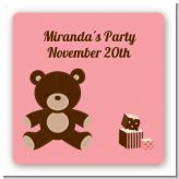 Teddy Bear Pink - Square Personalized Baby Shower Sticker Labels