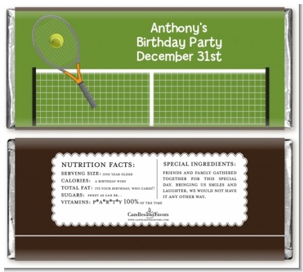 Tennis - Personalized Birthday Party Candy Bar Wrappers