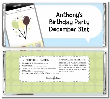 Social Media Texting - Personalized Birthday Party Candy Bar Wrappers