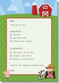 Farm Boy - Birthday Party Fill In Thank You Cards