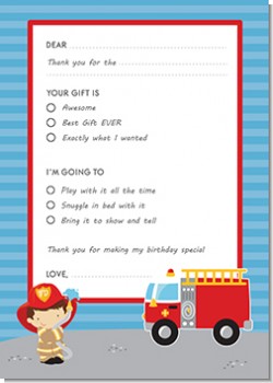 Future Firefighter - Birthday Party Fill In Thank You Cards