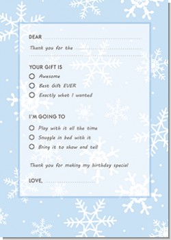 Snowflakes - Birthday Party Fill In Thank You Cards