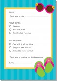 Flip Flops Girl Pool Party - Birthday Party Fill In Thank You Cards