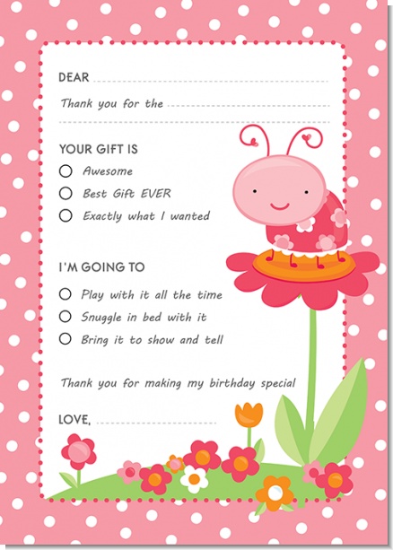Modern Ladybug Pink - Birthday Party Fill In Thank You Cards