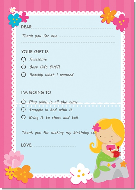 Mermaid Blonde Hair - Birthday Party Fill In Thank You Cards