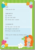 Mermaid Red Hair - Birthday Party Fill In Thank You Cards