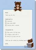 Teddy Bear Blue - Birthday Party Fill In Thank You Cards