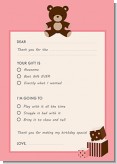 Teddy Bear Pink - Birthday Party Fill In Thank You Cards