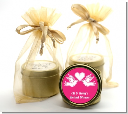 The Love Birds - Bridal Shower Gold Tin Candle Favors